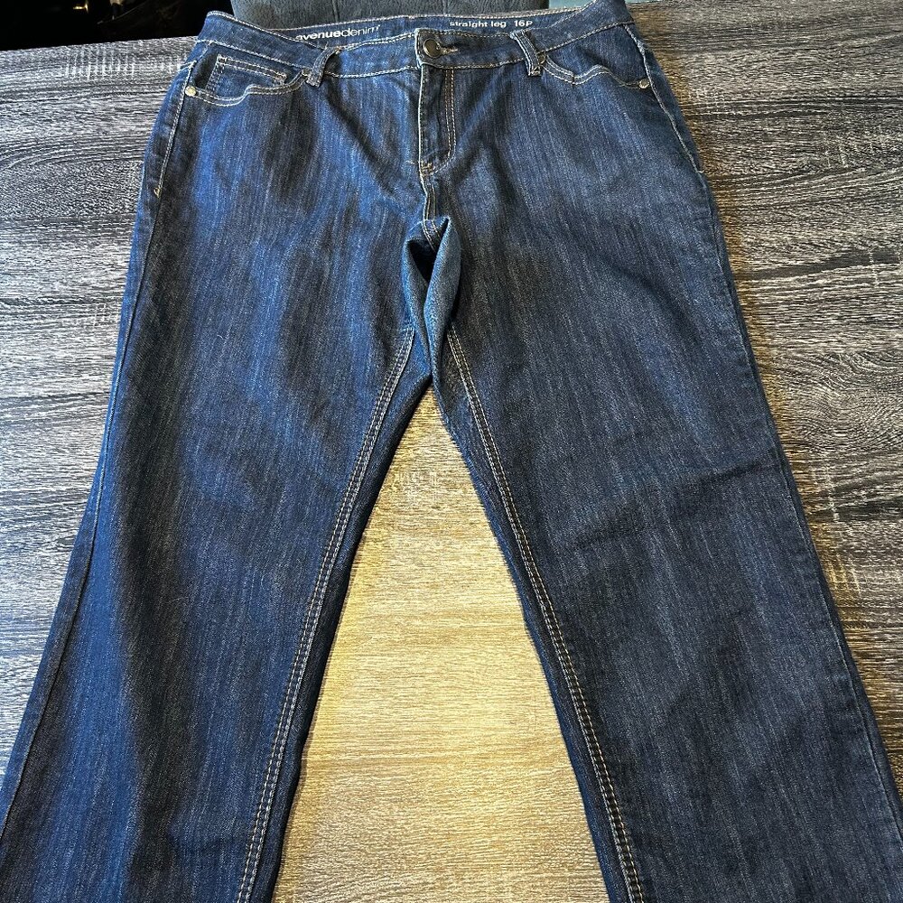 Avenue Denim‎ Straight Leg Jeans 16P Petite Dark Wash Stretch Classic Everyday